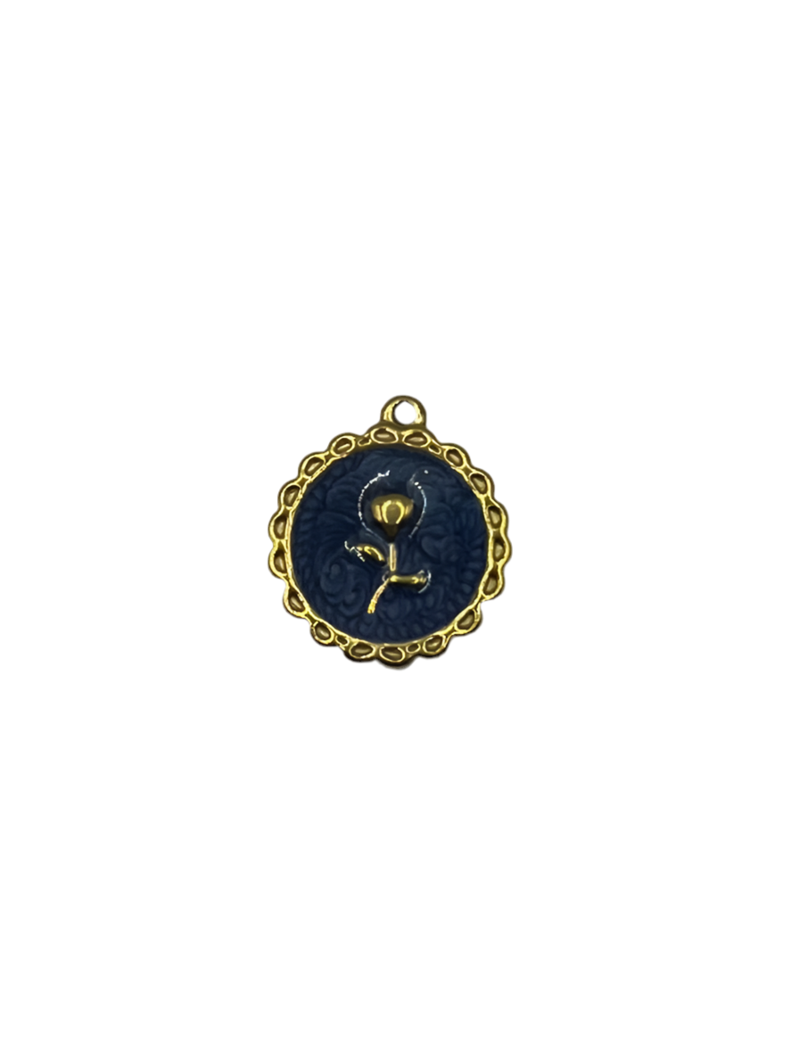 Navy Blue Enamel Flower