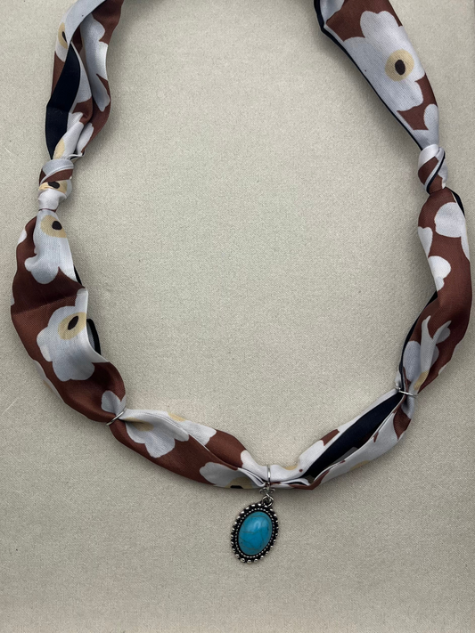 Floral Turquoise Scarf Charm Necklace