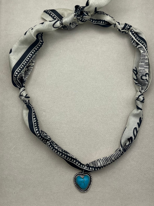 B&W Turquoise Scarf Charm Necklace